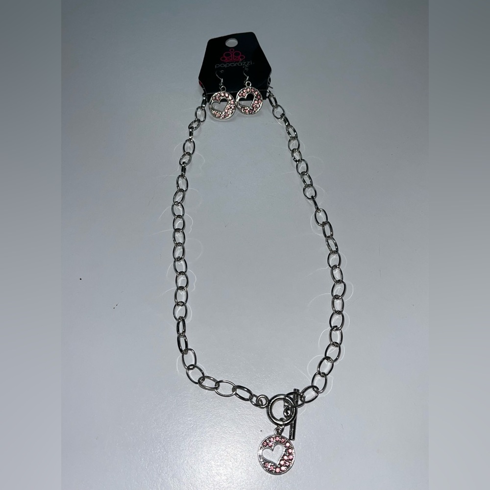 Paparazzi pink heart necklace and earrings set